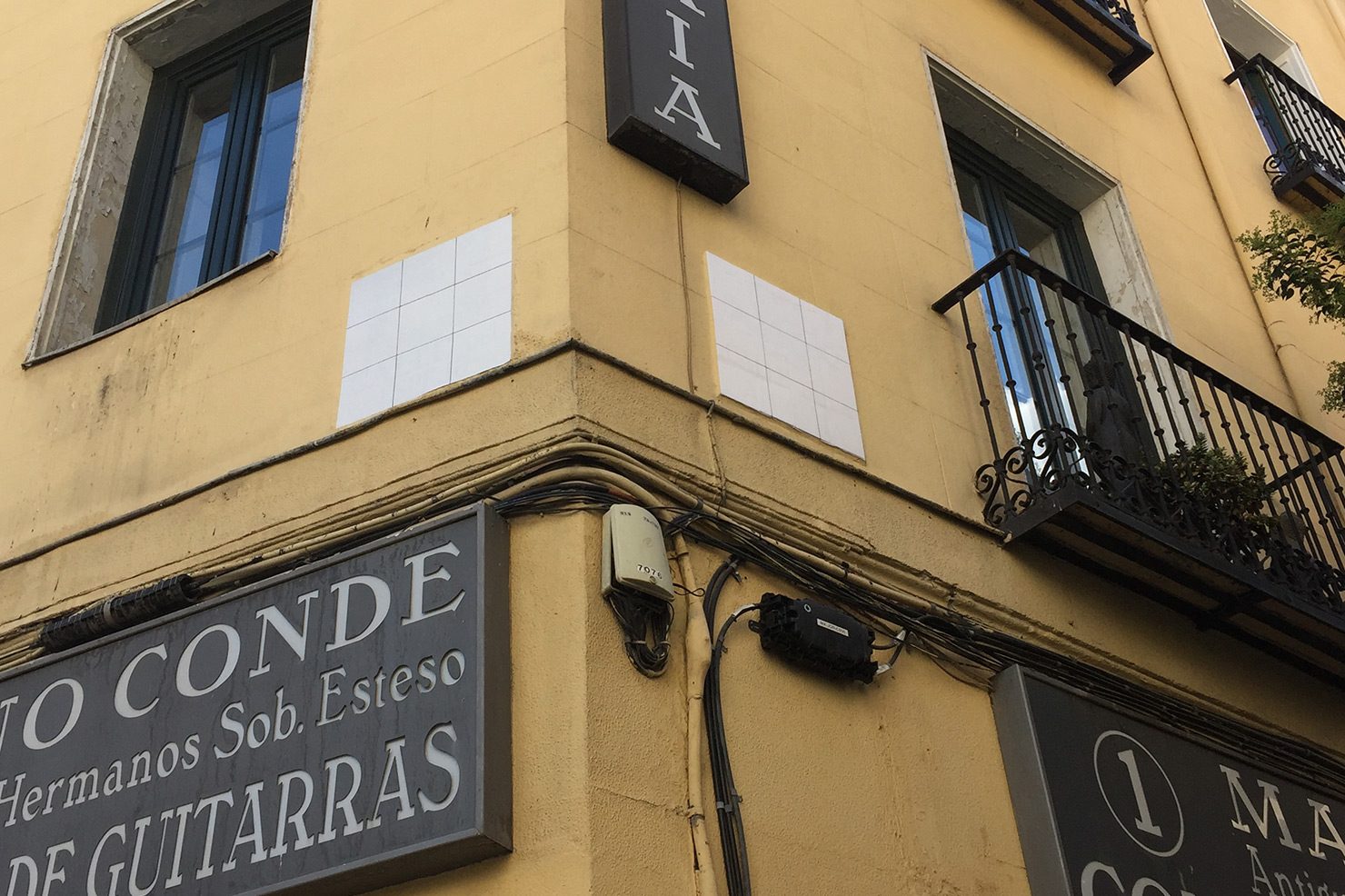 Blanked out street signs in central Madrid. Part of the #CallesEnBlanco initiative.