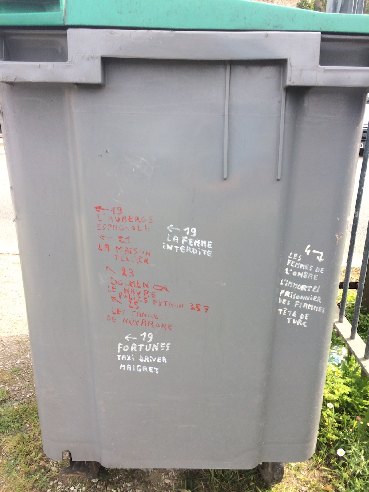 Graffitied bin in Douarnenez