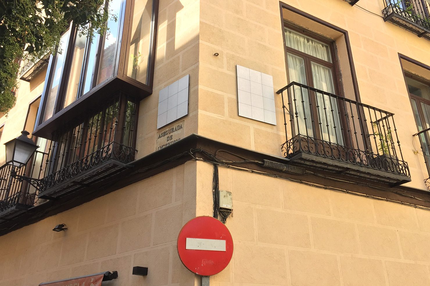 Blanked out street signs in central Madrid. Part of the #CallesEnBlanco initiative.