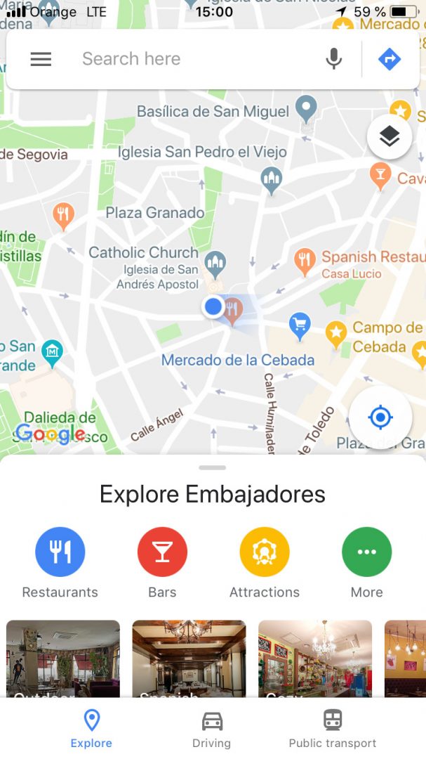 The horrid Explore tab in Google’s mobile mapping app.