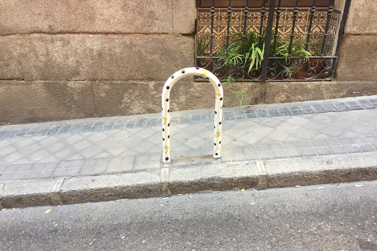 Painted bollard on a Madrid street